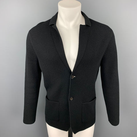 NEIMAN MARCUS Size M Black Knitted Cashmere Blend Notch Lapel Cardigan