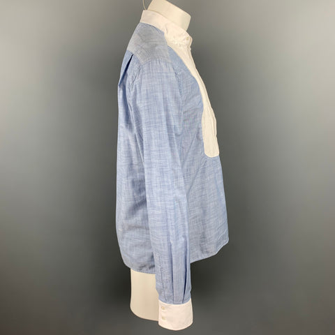 MICHAEL BASTIAN Size L Blue & White Pleated Cotton Long Sleeve Shirt