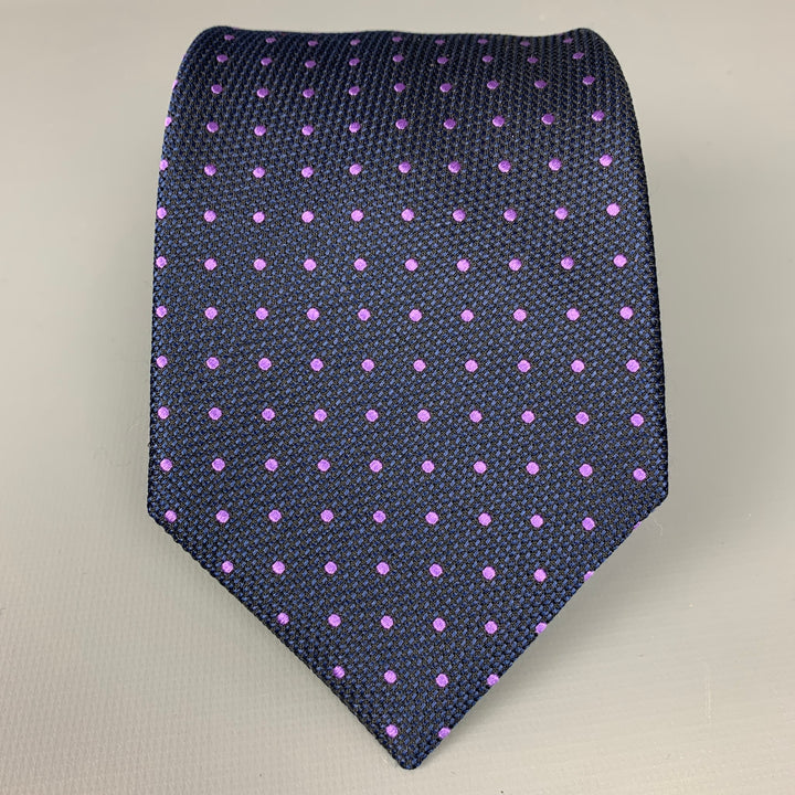 ERMENEGILDO ZEGNA Cravate en soie à pois bleu marine et violet