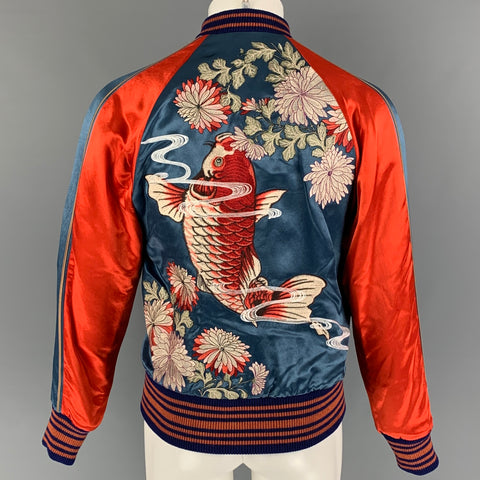 GUCCI Size 34 Multi-Color Floral & Koi Carp Embroidery Satin Varsity Bomber Jacket