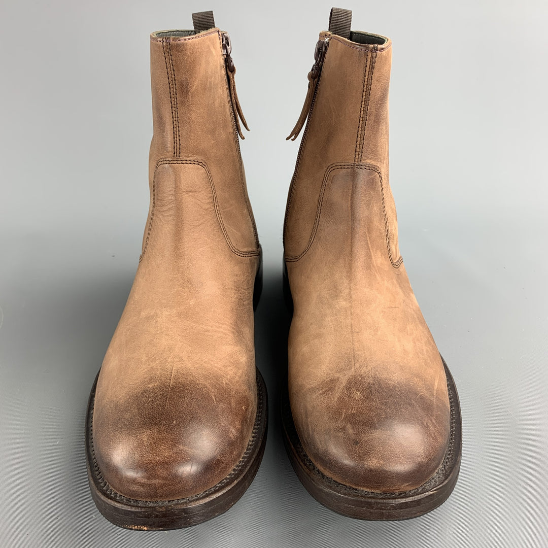 TED BAKER Size 7 Tan Antique Leather Side Zipper Boots