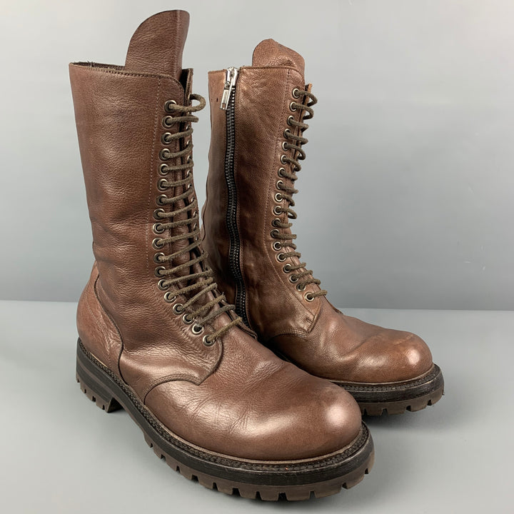 RICK OWENS Size 10 Brown Leather Tall Military Boots