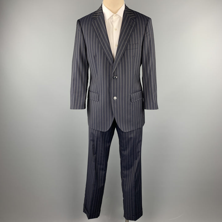 DOLCE & GABBANA 40 Regular Navy Stripe Wool Notch Lapel Suit