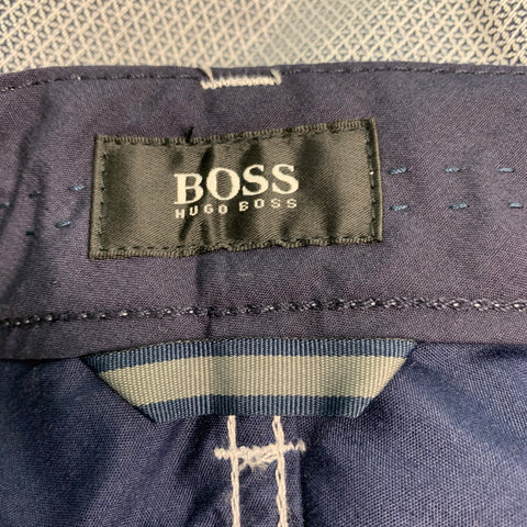 HUGO BOSS Size 33 Navy White Graphic Cotton Elastane Flat Front Casual Pants