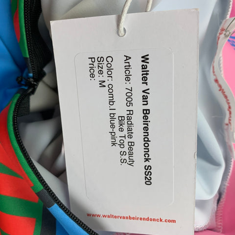 WALTER VAN BEIRENDONCK SS20 Size M Blue Pink Graphic Nylon Jersey Bike Top
