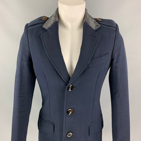 BURBERRY PRORSUM Spring 2007 Size 38 Navy Cotton / Wool Crystal Embellished Peacoat Coat