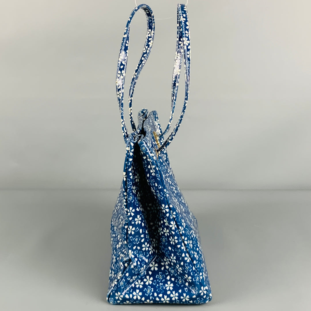 ROBERTO CAVALLI Blue White Floral Tote Handbag