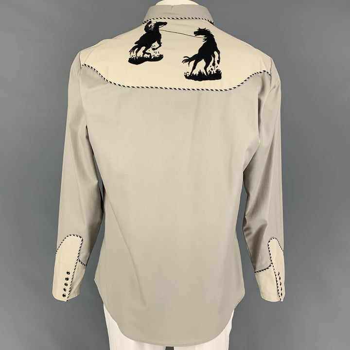 Vintage ROPEZ Size L Grey Beige Embroidery Western Long Sleeve Shirt