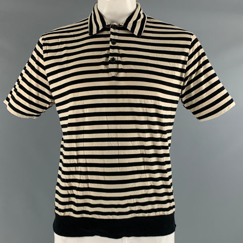 DRIES VAN NOTEN Taille XL Polo à manches courtes en coton à rayures crème noires