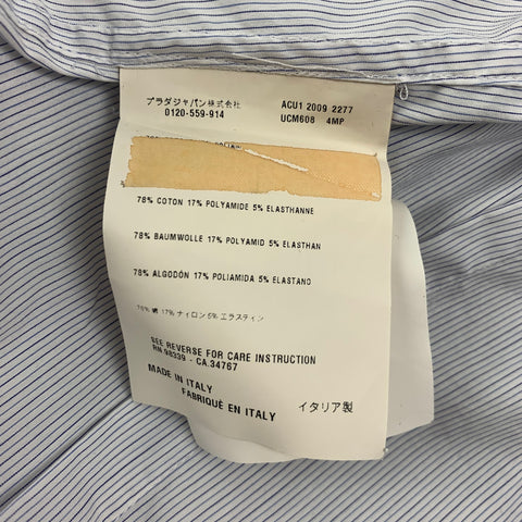 PRADA Size M White Navy Stripe Cotton Blend Button Up Long Sleeve Shirt