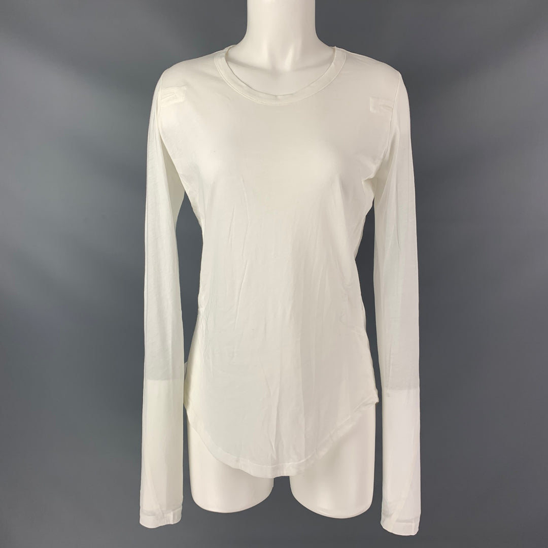ANN DEMEULEMEESTER Size 2 White Cotton Solid Long Sleeve T-Shirt