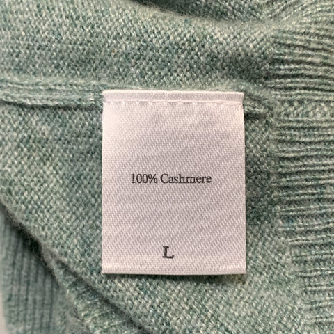 N. PEAL Size L Pistachio Knitted Cashmere V-Neck Pullover Sweater