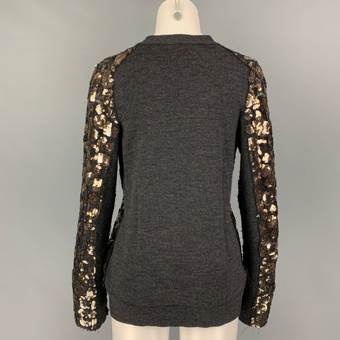 MARC JACOBS Taille S Charcoal Gold Merino Wool Cardigan boutonné à paillettes