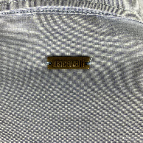 JUST CAVALLI Size XL Light Blue Embellishment Cotton Button Up Long Sleeve Shirt