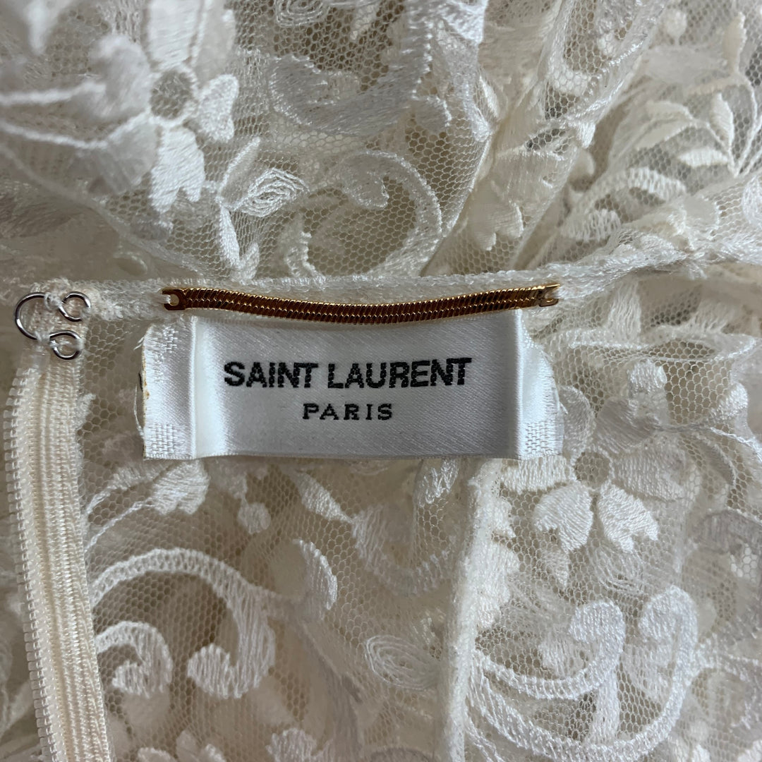 SAINT LAURENT Size S Cream Lace Bodysuit Dress Top