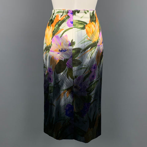 DRIES VAN NOTEN Taille 8 Jupe crayon en coton / soie multicolore