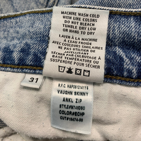 HUDSON Taille 31 Bleu Blanc Distressed Cotton Elasthanne Slim Button Fly Jeans
