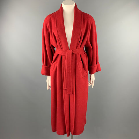 FLEURETTE pour I.MAGNIN Taille L Manteau ouvert devant ceinturé en cachemire rouge
