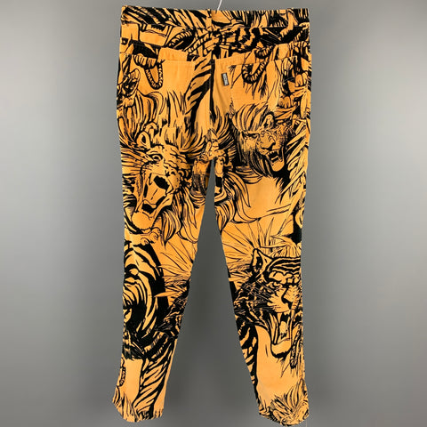MOSCHINO Size 34 Beige & Black Tiger Print Velvet Jean Cut Casual Pants