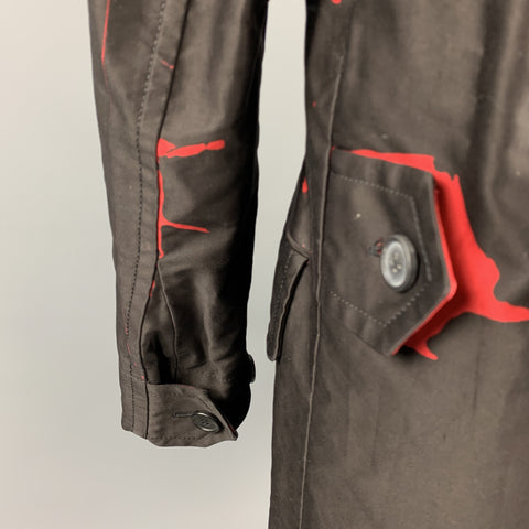 PRADA SS 2018 Size S Brown & Red Print CottonDouble Breasted Pea Coat