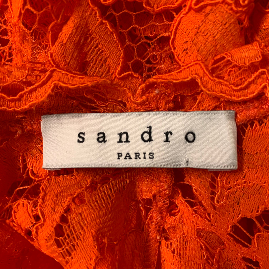 SANDRO Size 2 Orange Rayon &  Polyamide Lace Blouse