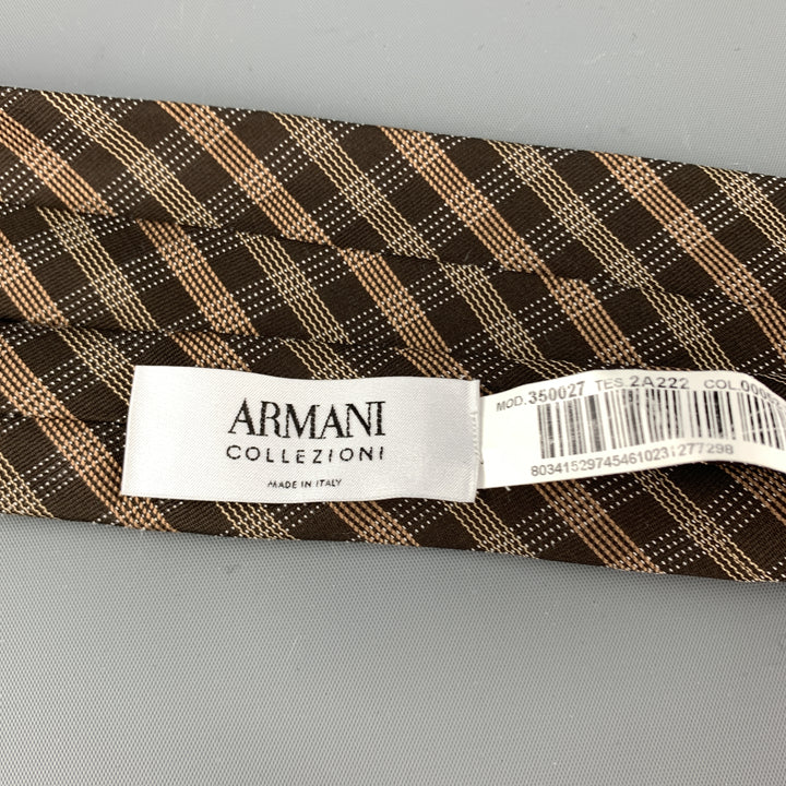 ARMANI COLLEZIONI Brown Plaid Silk Skinny Tie