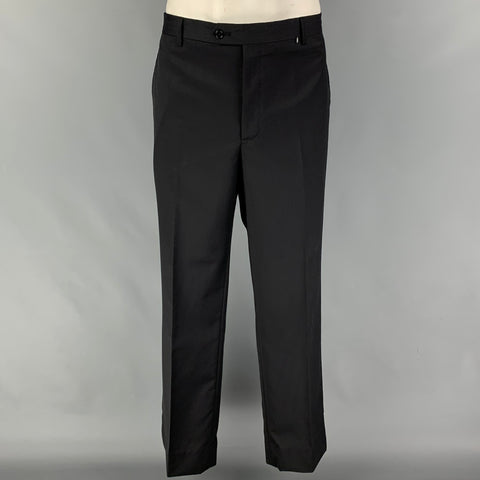 SAKS FIFTH AVENUE Size 46 Black Wool Silk Notch Lapel Suit