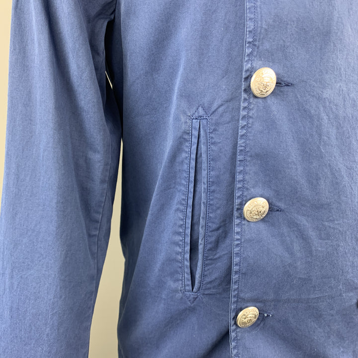 ESCALES Size M Blue Cotton Double Breasted Embossed Buttons Jacket