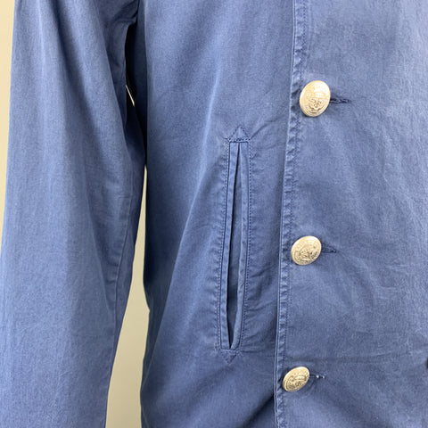 ESCALES Size M Blue Cotton Double Breasted Embossed Buttons Jacket