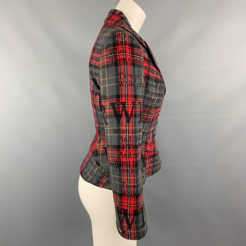VIVIENNE WESTWOOD RED LABEL Talla 2 Chaqueta a cuadros con estampado gris y rojo
