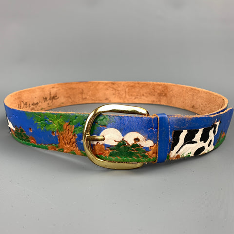 DIANE WEISS NYC Size 32 Blue & Green Cow Hand Painted Leather Belt