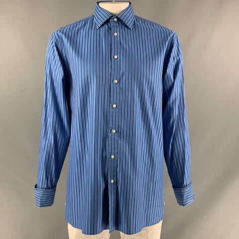 THOMAS PINK Size L Blue & Black Stripe Cotton Button Up Long Sleeve Shirt