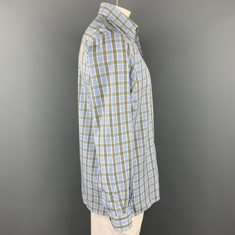 ERMENEGILDO ZEGNA Size L Blue & Olive Plaid Cotton Button Up Long Sleeve Shirt
