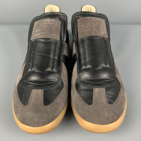 MAISON MARTIN MARGIELA Replica Size 8 Black Grey Color Block Leather Slip On Sneakers