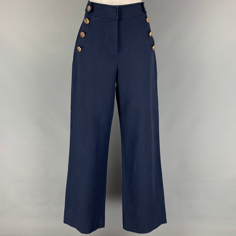 KAREN MILLEN Talla 8 Pantalón de vestir náutico de algodón azul marino