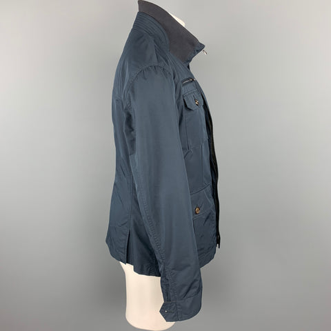 BRUNELLO CUCINELLI Size M Navy Nylon Zip & Buttons Jacket