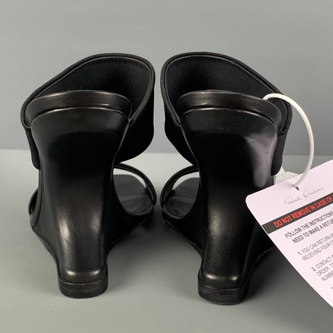 RICK OWENS Size 7 Black Nylon Curved Wedge Sandals