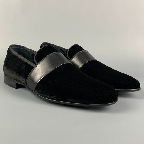 MAGNANNI Size 10 Black Mixed Fabrics Velvet Tuxedo Loafers