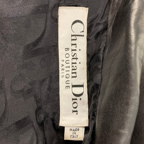 CHRISTIAN DIOR Size 6 Black Leather Belted Flare Jacket