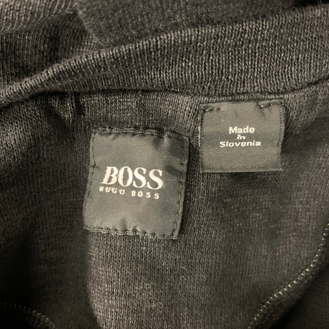BOSS by HUGO BOSS Size M Black Contrast Stitch Linen &  Cotton Crew-Neck Pullover