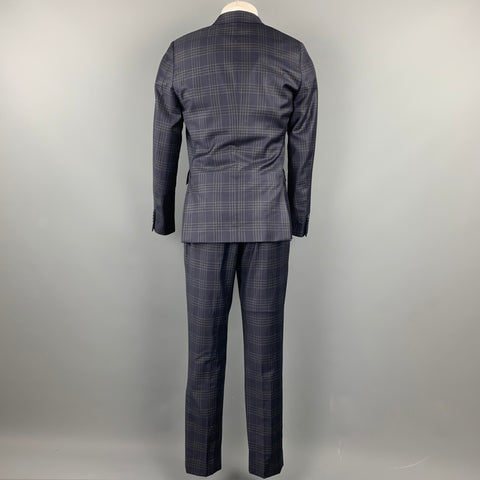 PAUL SMITH Slim Size 40 Regular Navy & Grey Plaid Wool Notch Lapel Suit