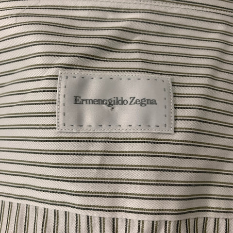 ERMENEGILDO ZEGNA Size L White Stripe Cotton Button Down Long Sleeve Shirt