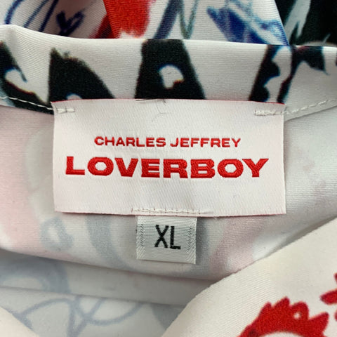 LOVERBOY Size XL Black White Print Polyester Boat Neck Pullover