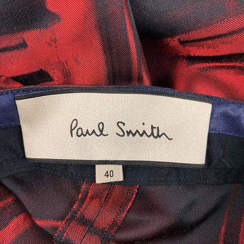 PAUL SMITH Size 4 Burgundy & Black Acetate Blend Tapestry Ruched Dress Pants