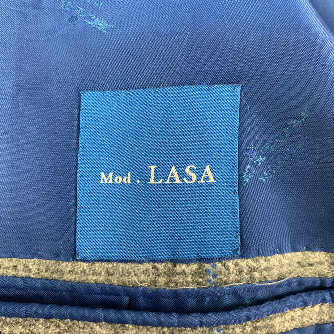 KITON Size 44 Grey Blue Plaid Cashmere Notch Lapel Sport Coat