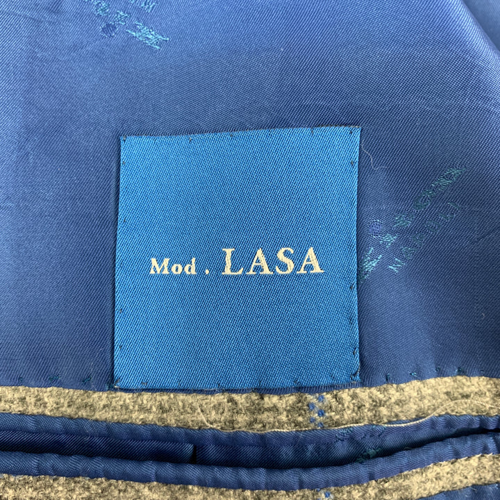 KITON Size 44 Grey Blue Plaid Cashmere Notch Lapel Sport Coat