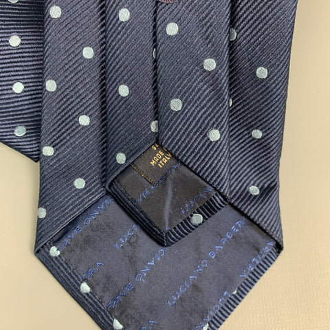 LUCIANO BARBERA Navy & Light Blue Dots Silk Tie