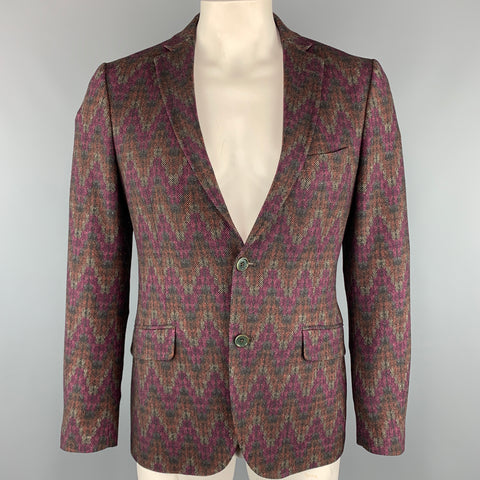 ETRO Taille de poitrine 42 Manteau de sport à revers cranté en mélange de laine multicolore imprimé