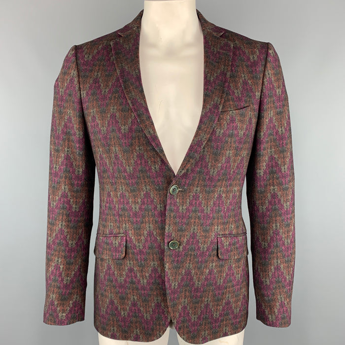 ETRO Chest Size 42 Print Multi-Color Wool Blend Notch Lapel Sport Coat