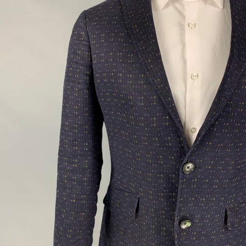 ETRO Size 38 Navy Olive Linen Cotton Single Breasted Slim Fit Suit